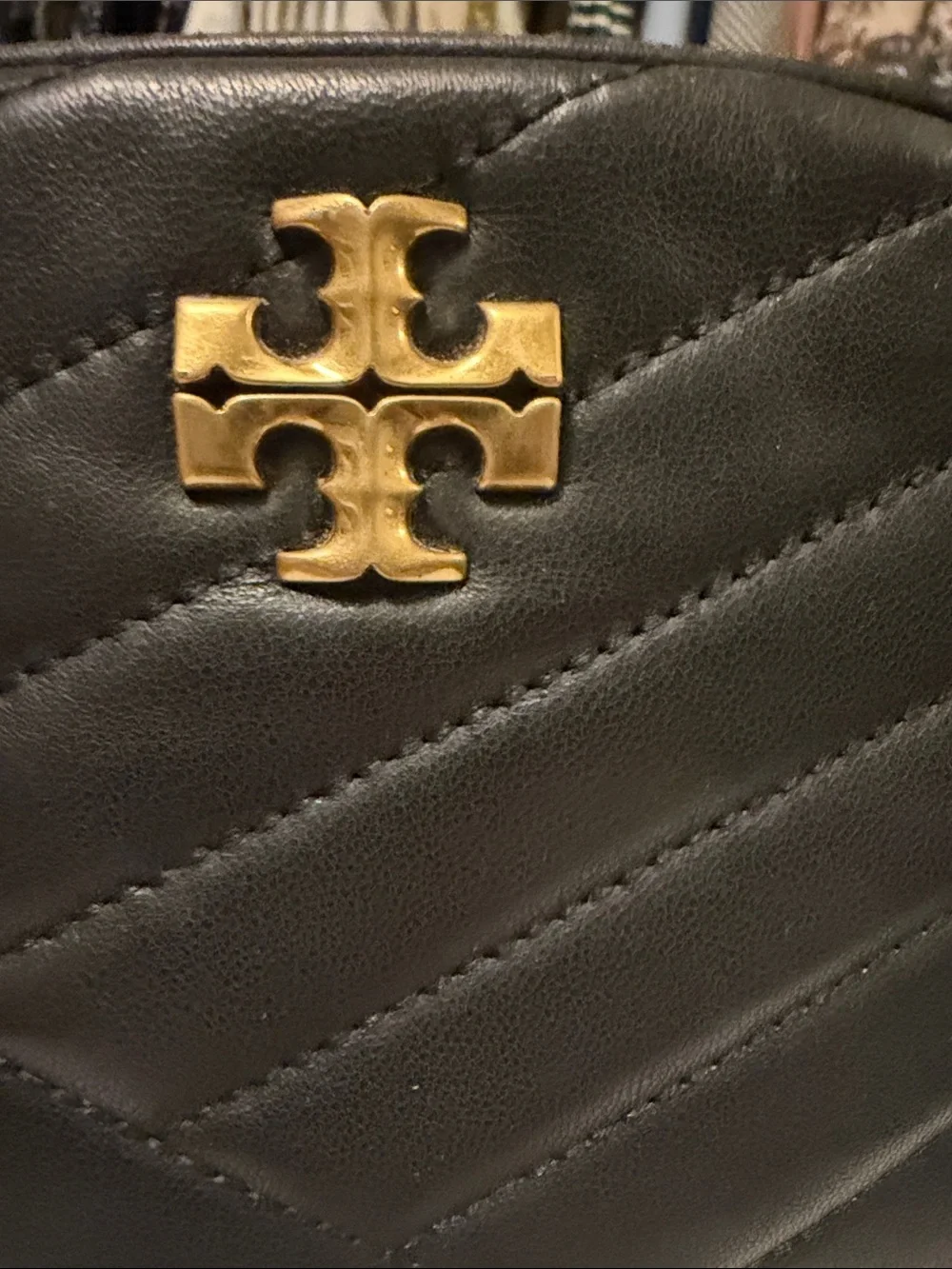 Tory Burch Kira Black Quilted Camera Bag with Gold Logo
